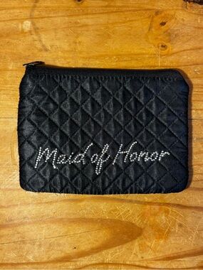 Maid of Honor Quilted Black Rhinestone Zip Pouch – 7.5x5.5